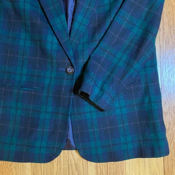 Vintage Sag Harbor Navy Black Plaid Wool Blend Blazer Womens 8 Velvet Collar - Picture 6 of 12